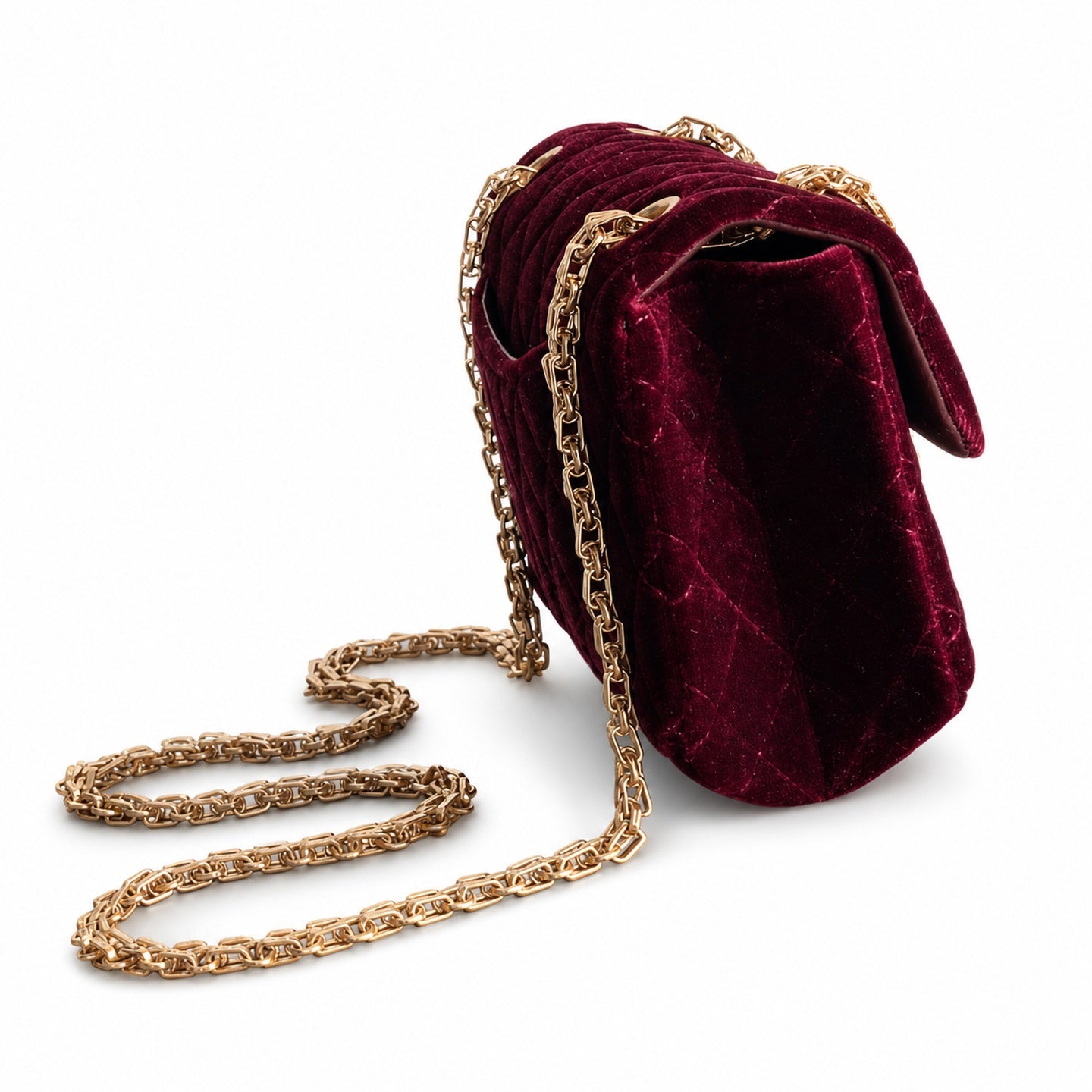 Chanel Mini Silk Velvet Tweed Leather Black Gold Burgundy Charm