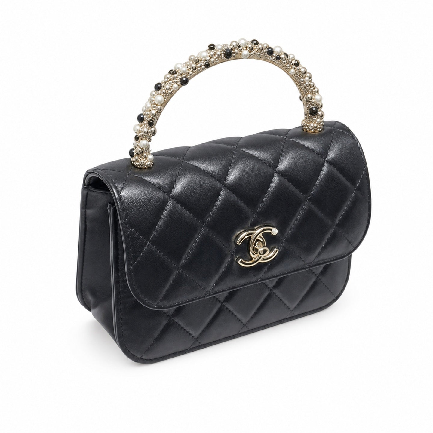 Chanel Small Leather Black Silver Bag
