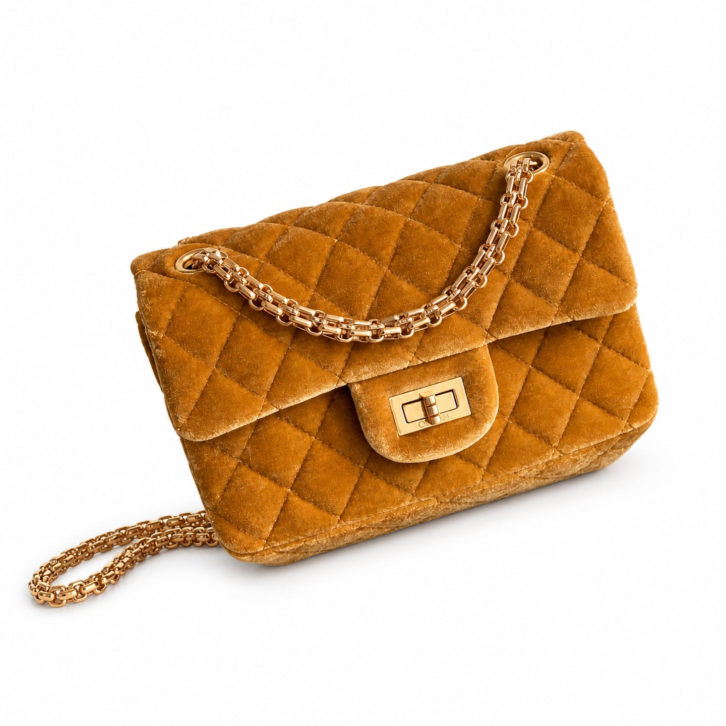 Chanel Mini Silk Velvet Tweed Leather Black Yellow Gold Charm