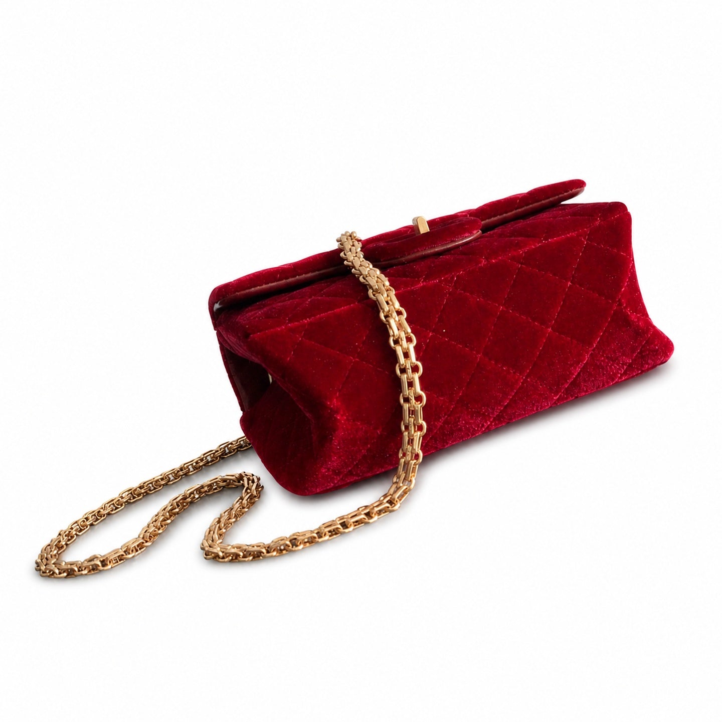 Chanel Mini Silk Velvet Tweed Leather Black Red Gold Charm