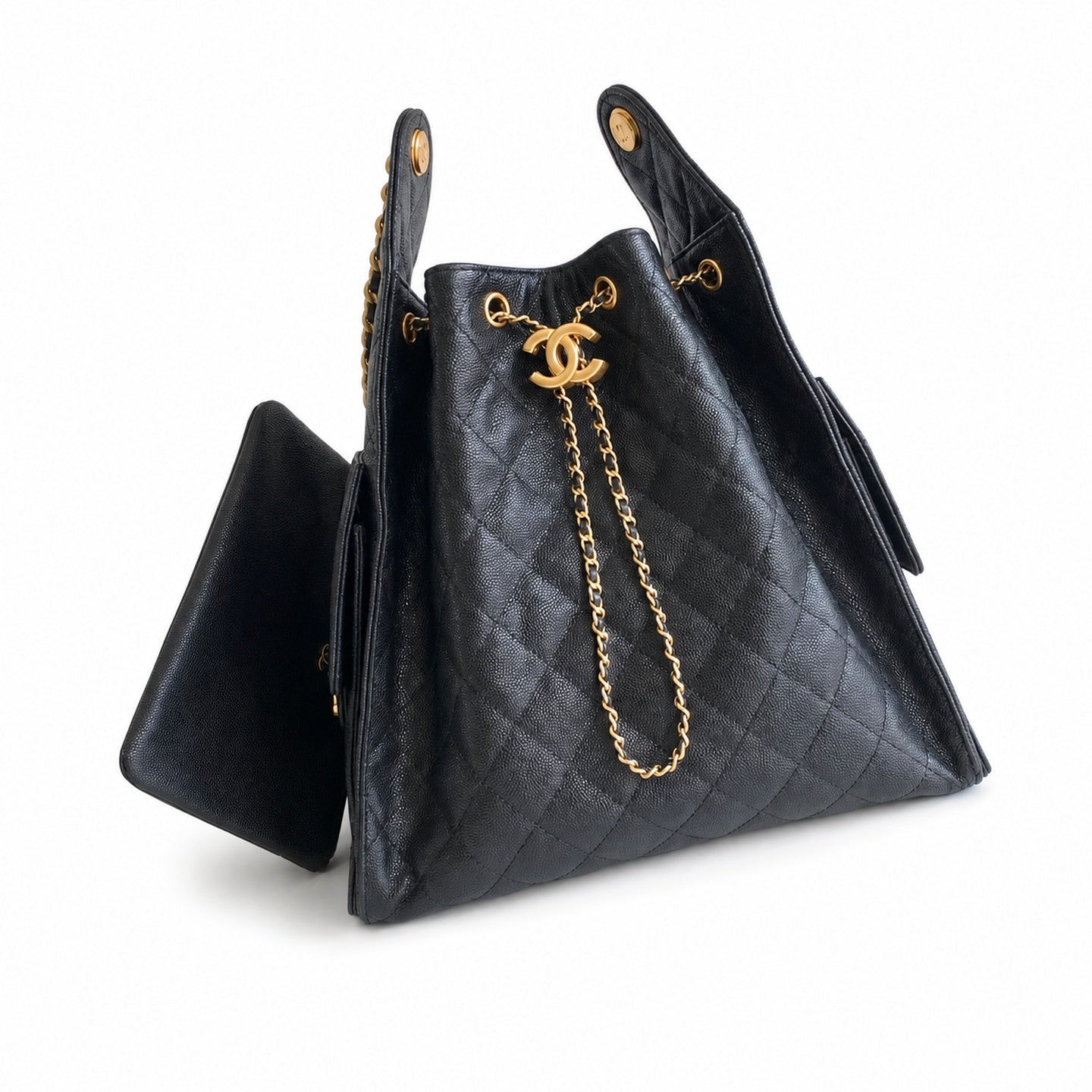 Chanel 25 Large Leather Black Gold Bag