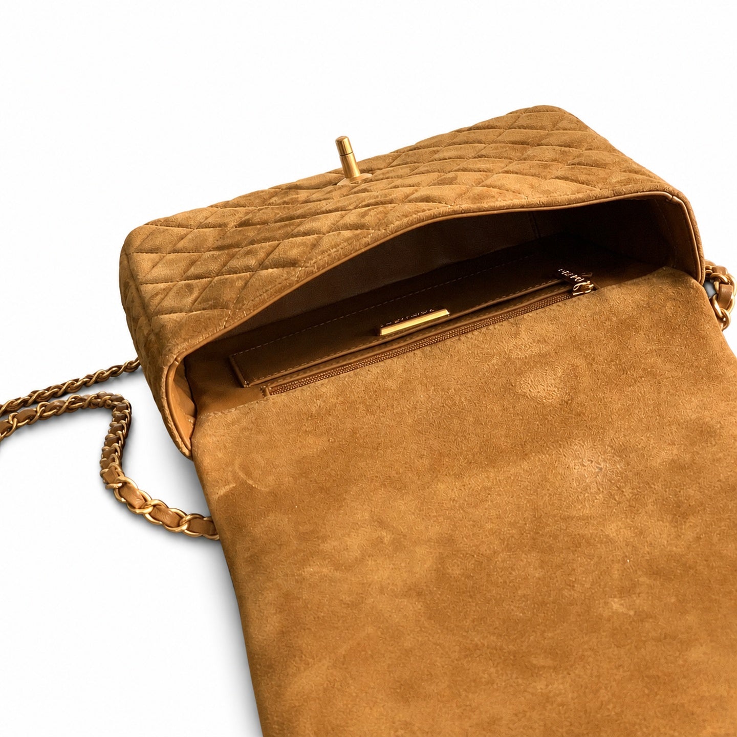 Chanel Suede Patent Leather Brown Handbag