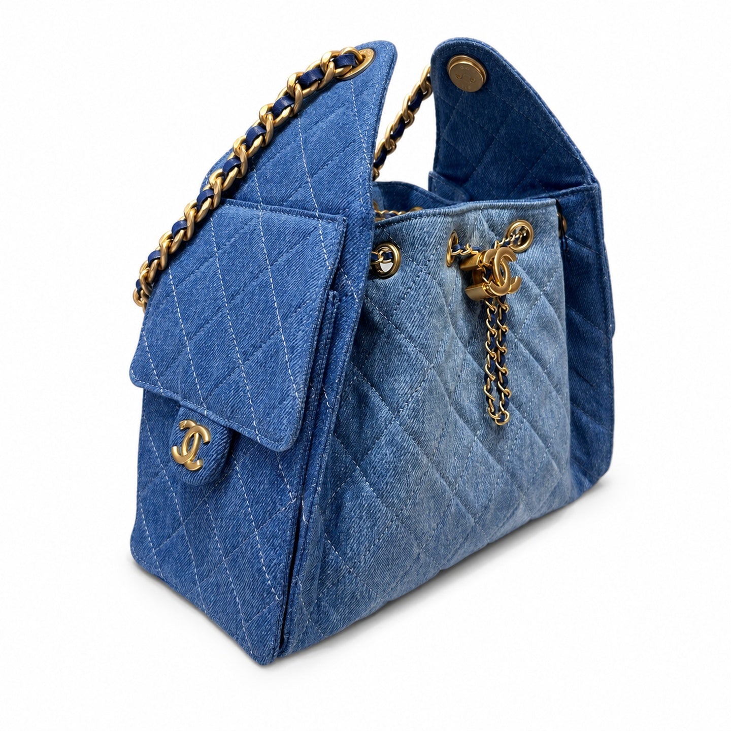 Chanel Small Denim Black Blue Gold Bag