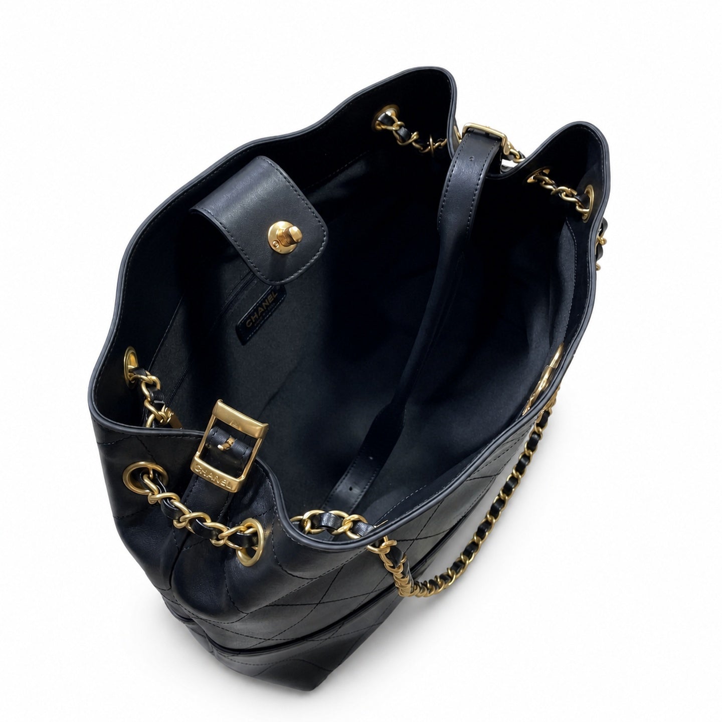 Chanel Suede Leather Black Gold Tote Bag
