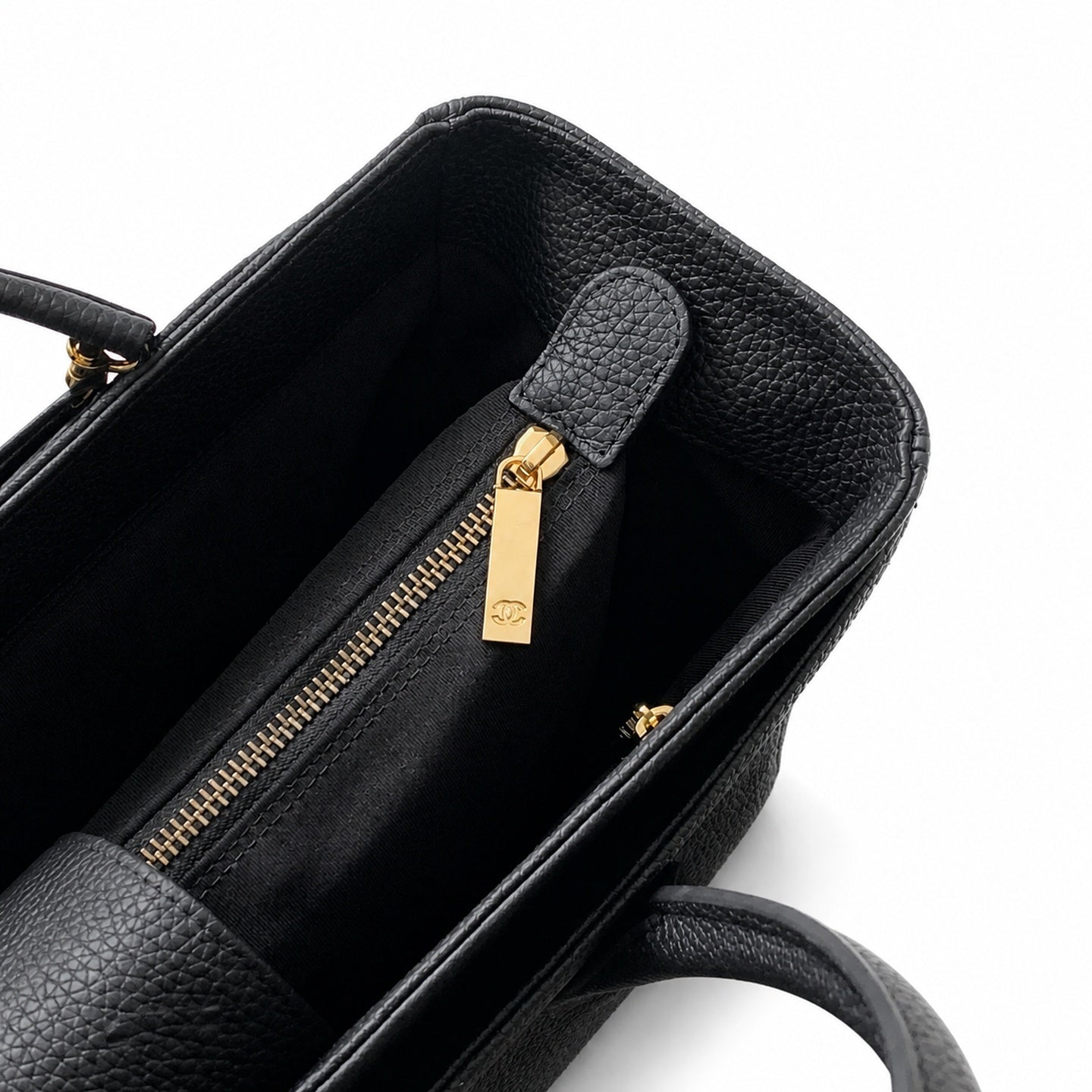 Chanel Medium Leather Black Gold Tote Bag