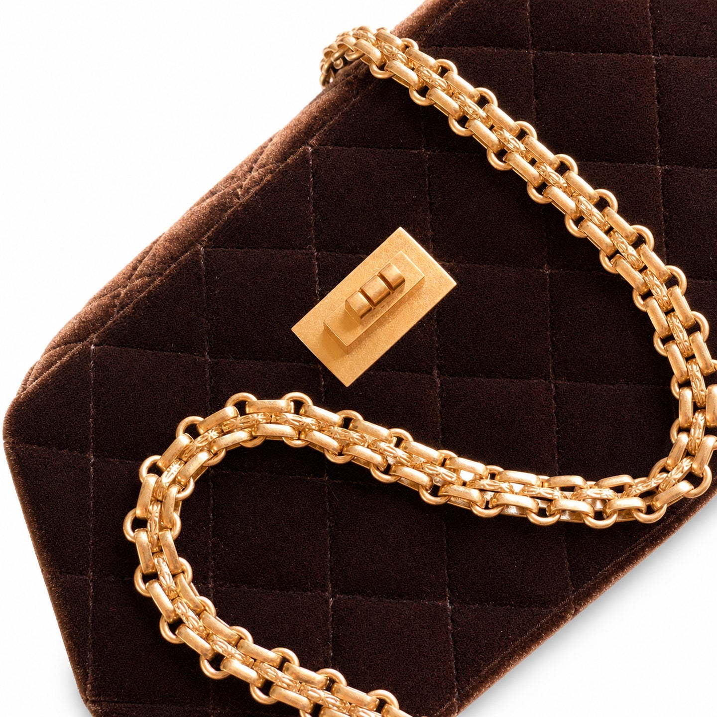 Chanel Mini Silk Velvet Tweed Leather Black Brown Gold Charm