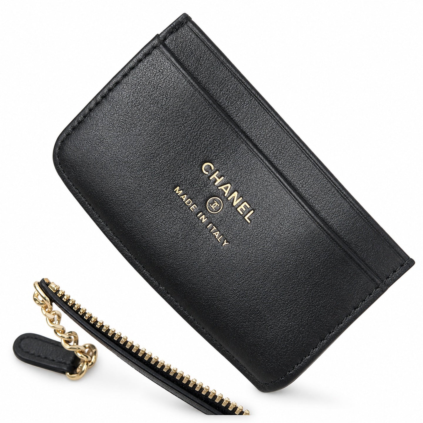 Chanel Double Zip Small Canvas Tweed Leather Black White Gold Bag