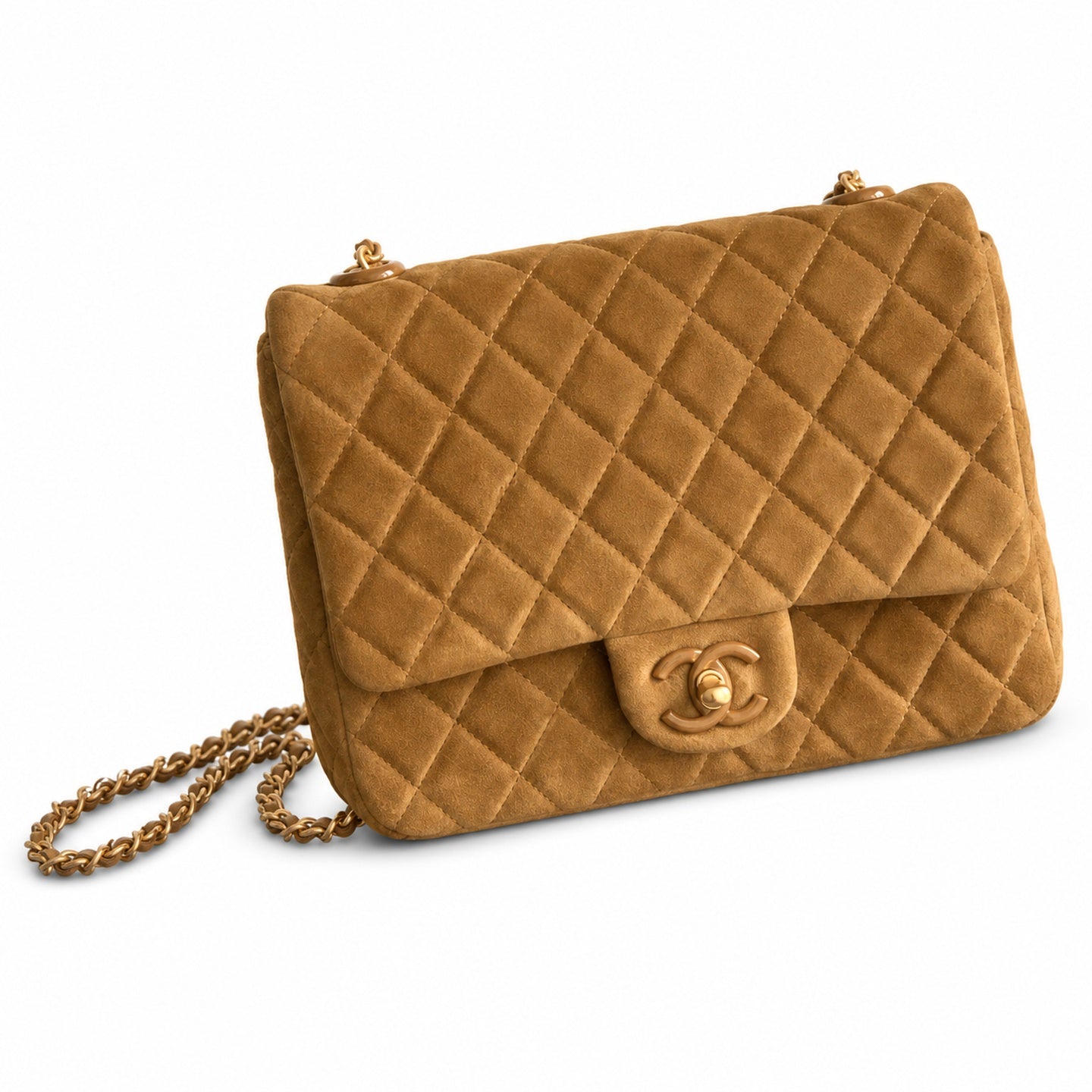 Chanel Suede Patent Leather Brown Handbag