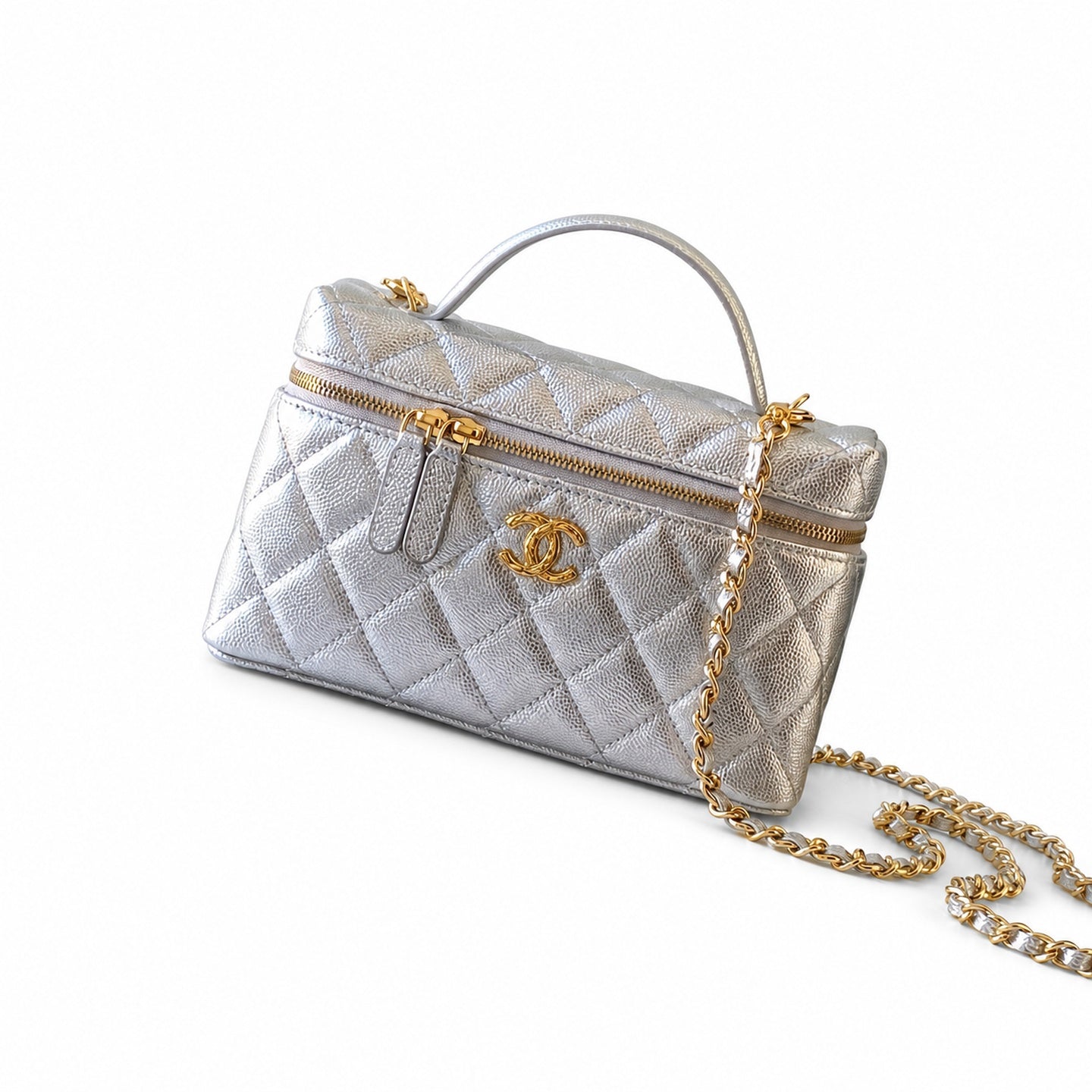 Chanel Small Leather Gold Silver Bag