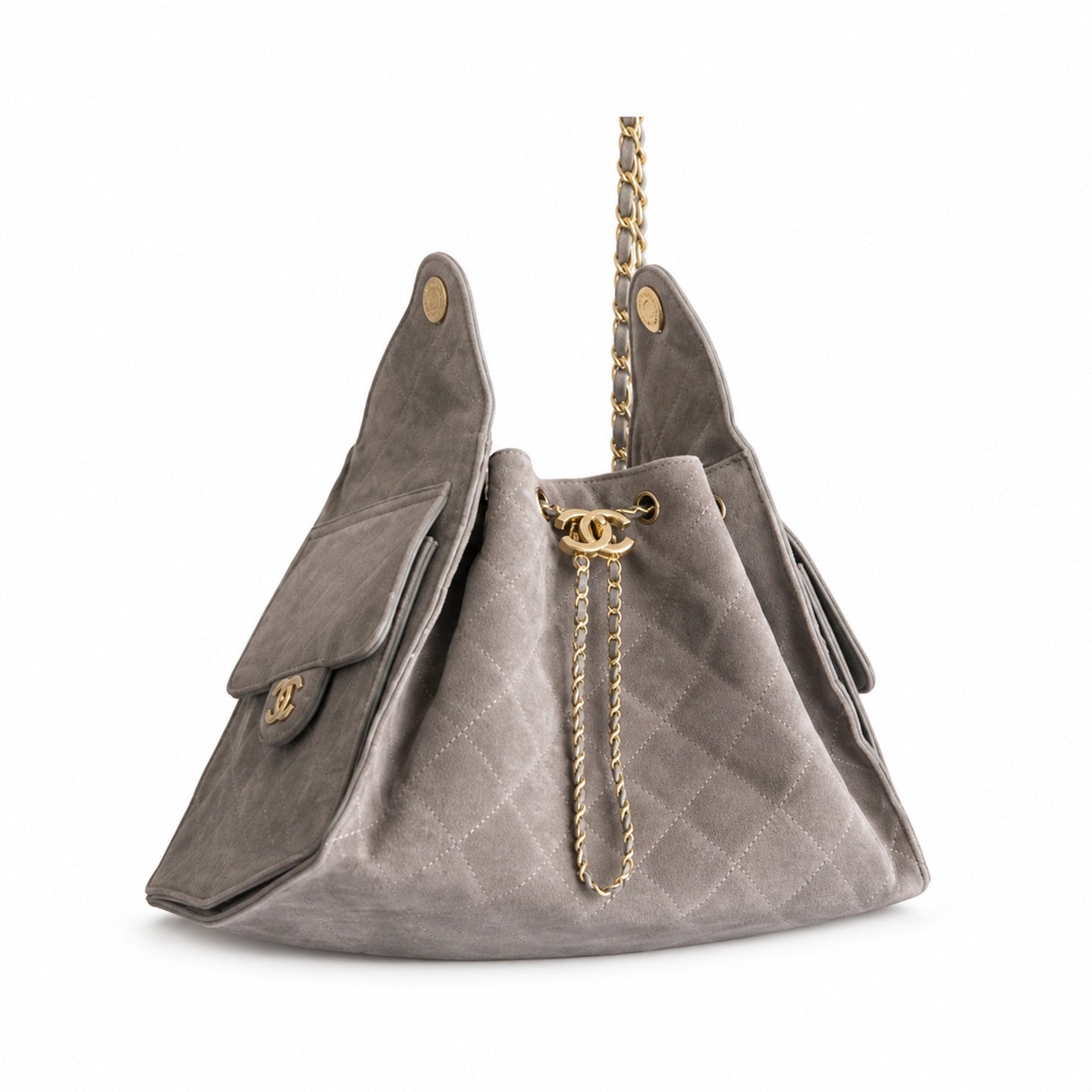 Chanel Small Suede Leather Black Gold Shopping Bag