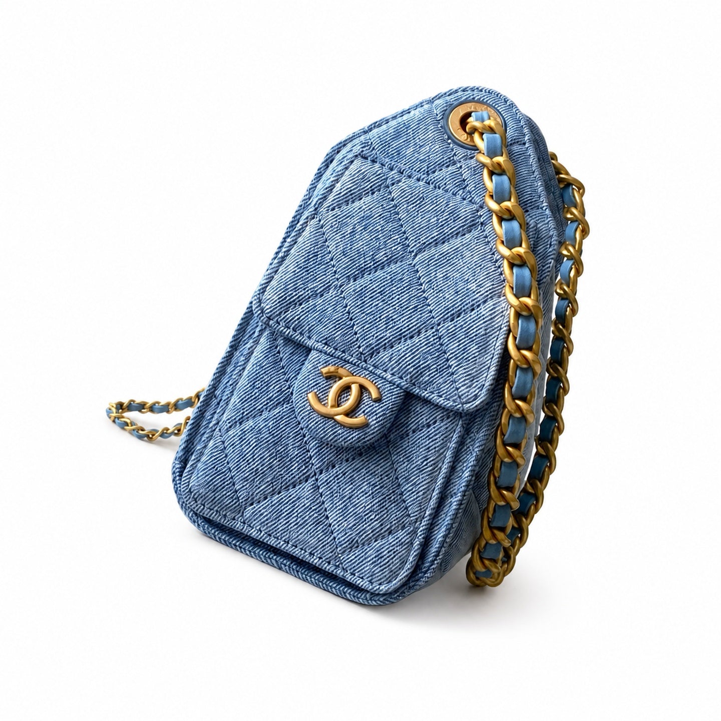 Chanel Mini Denim Leather Gold Bag