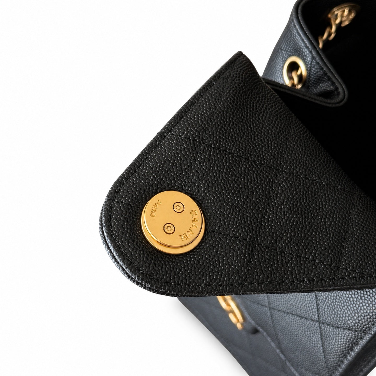 Chanel Small Leather Black Gold Shopping Bag