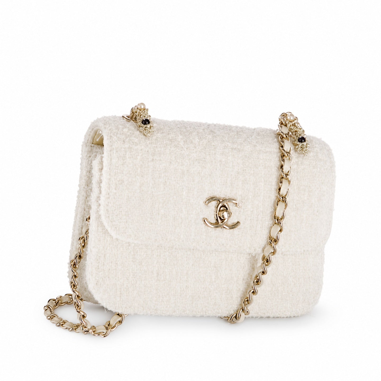 Chanel Small Tweed Black White Gold Handbag
