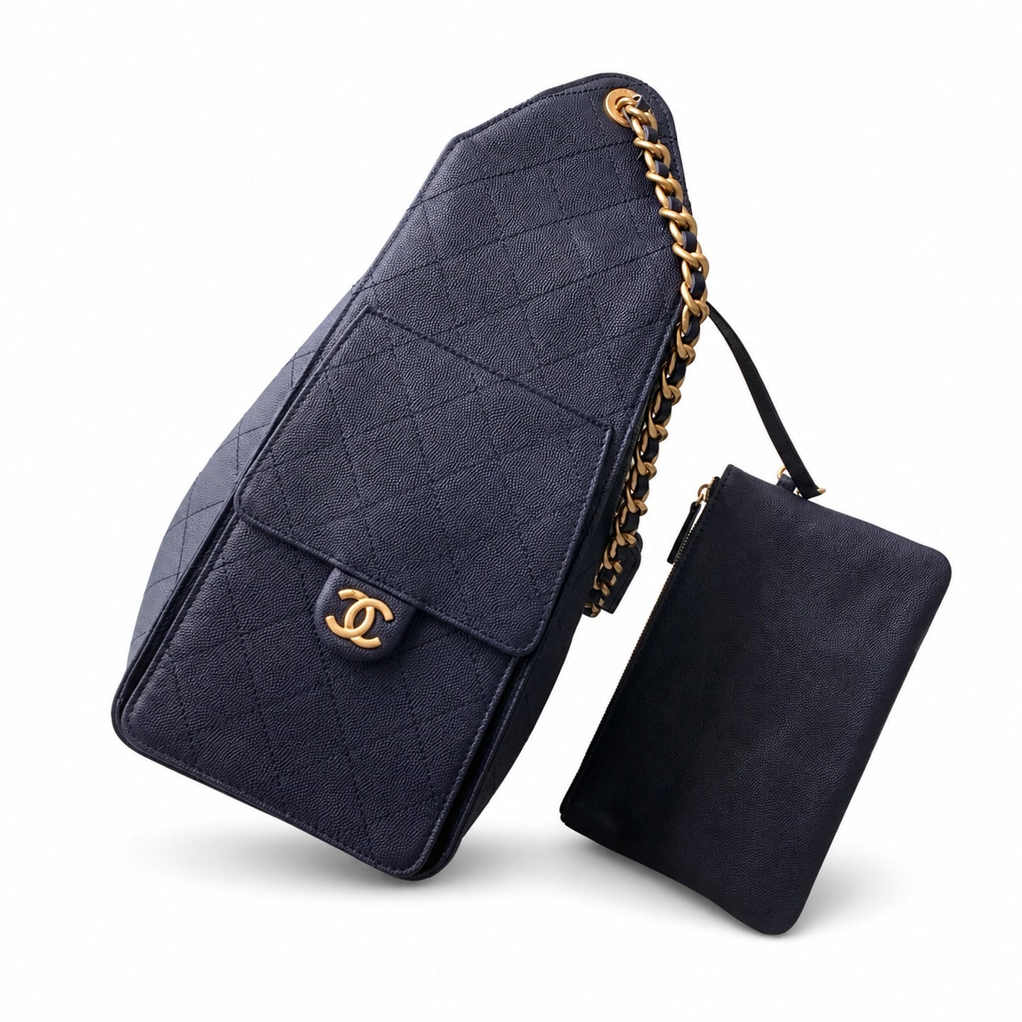 Chanel Medium Leather Black Blue Gold Bag
