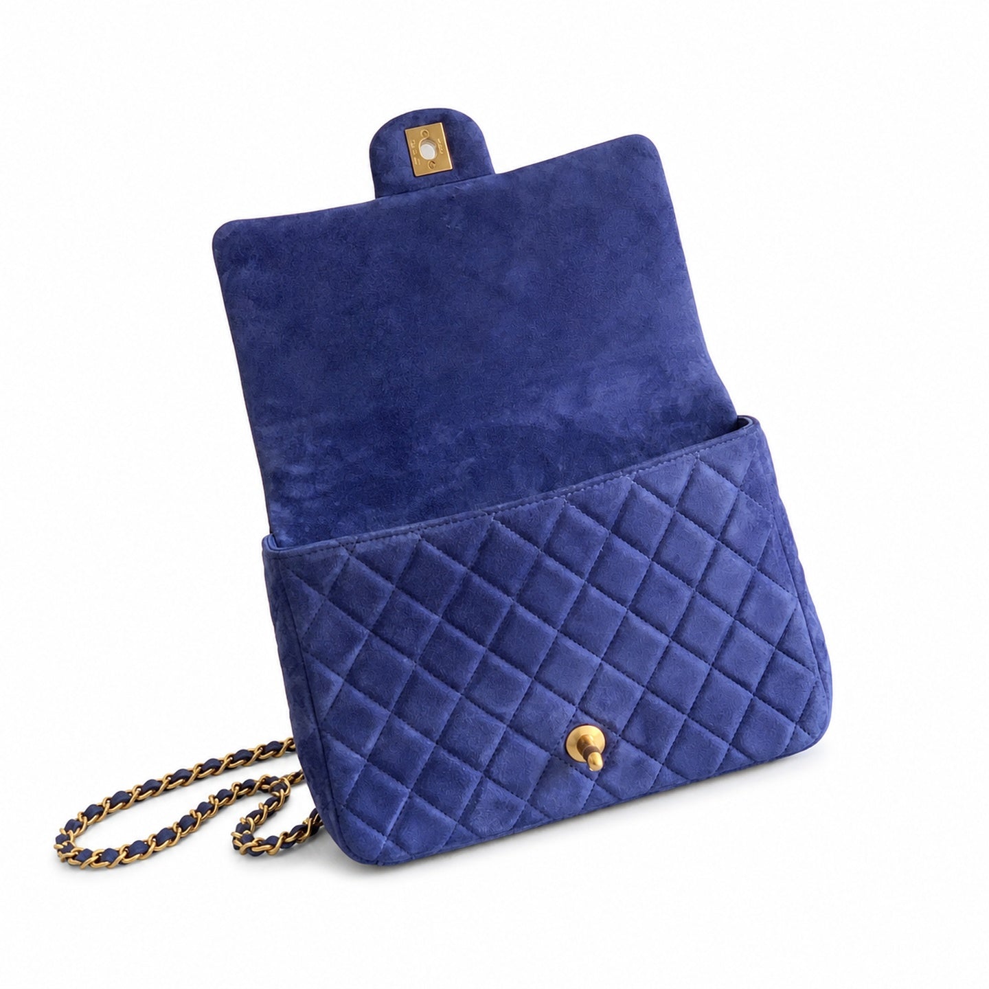 Chanel Suede Patent Leather Blue Handbag