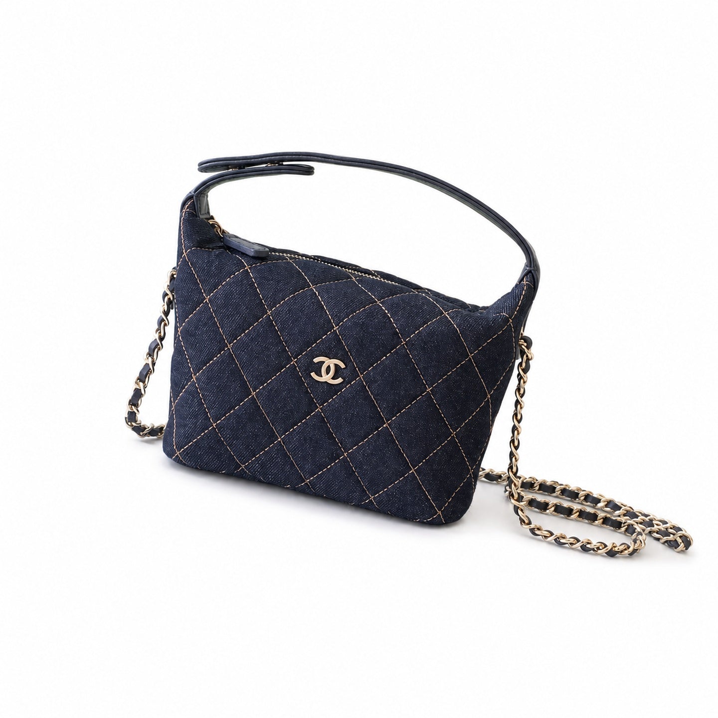 Chanel Small Denim Leather Black Gold Bag