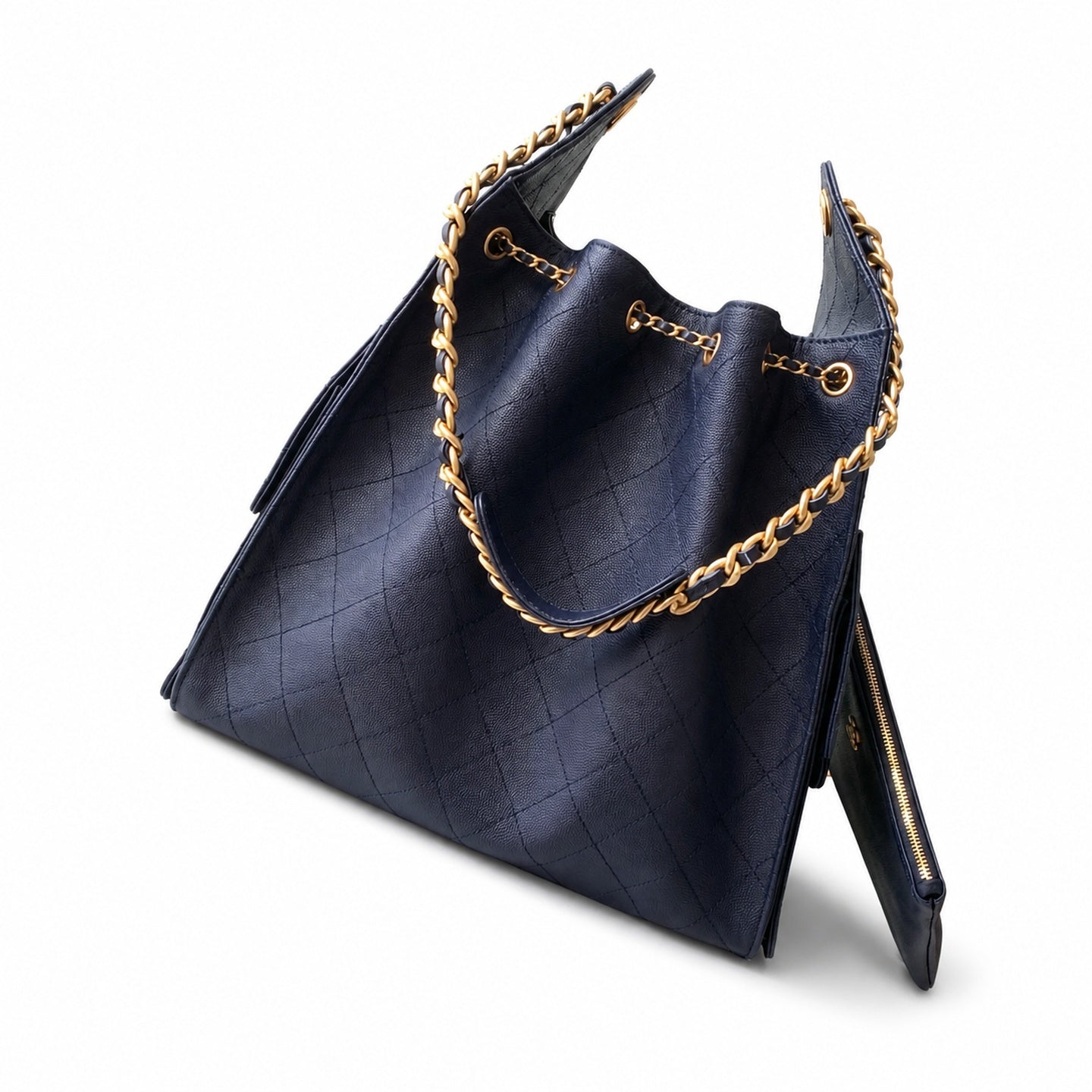 Chanel Medium Leather Black Blue Gold Bag