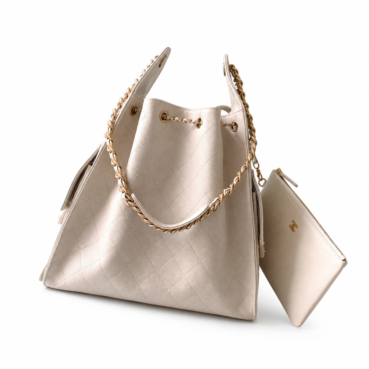 Chanel Medium Leather White Gold Shoulder Bag