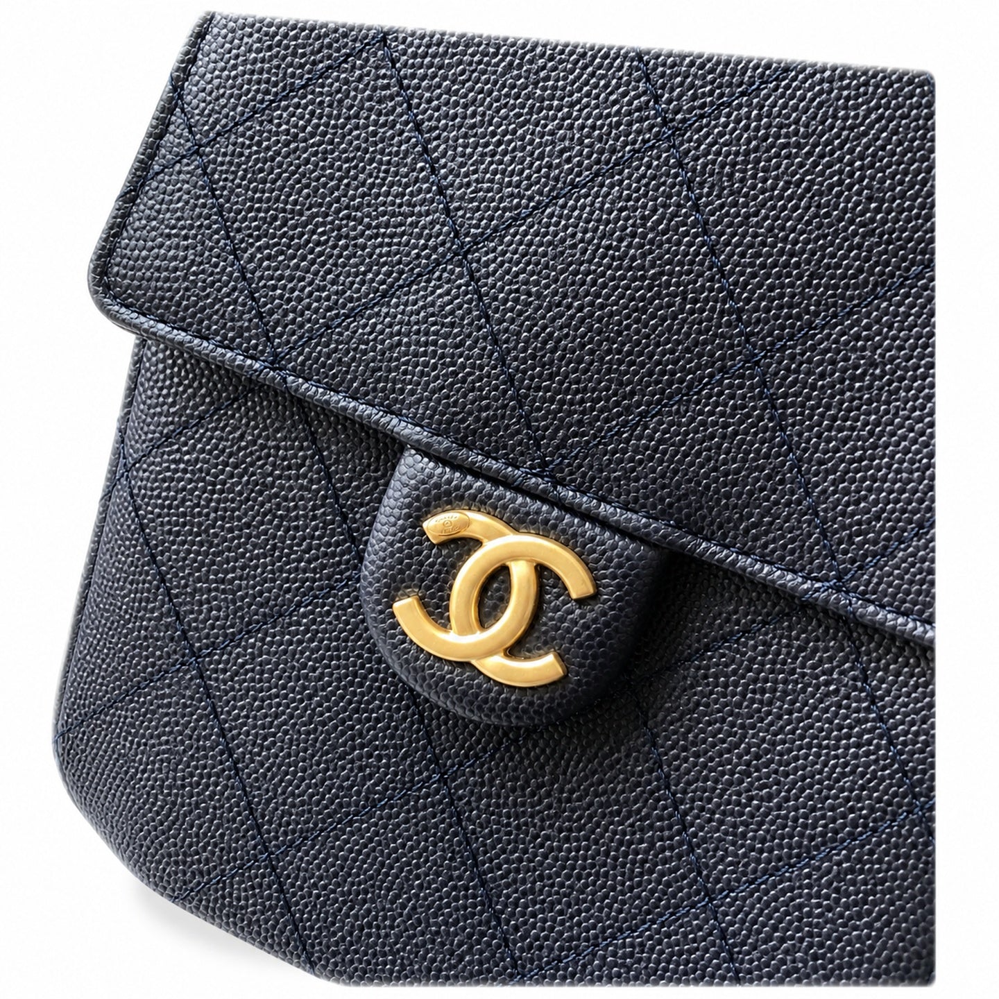 Chanel Medium Leather Black Blue Gold Bag