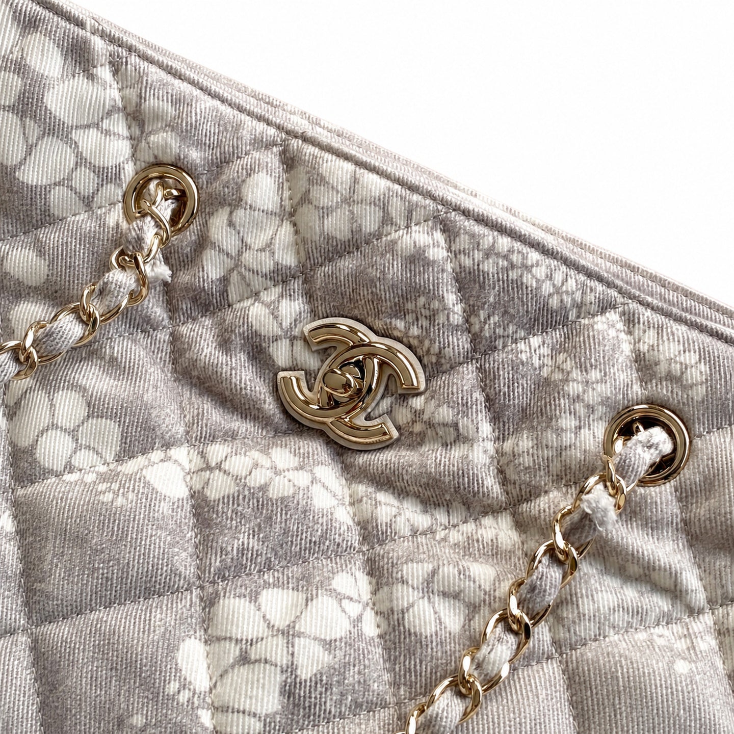 Chanel Denim White Gray Gold Bag