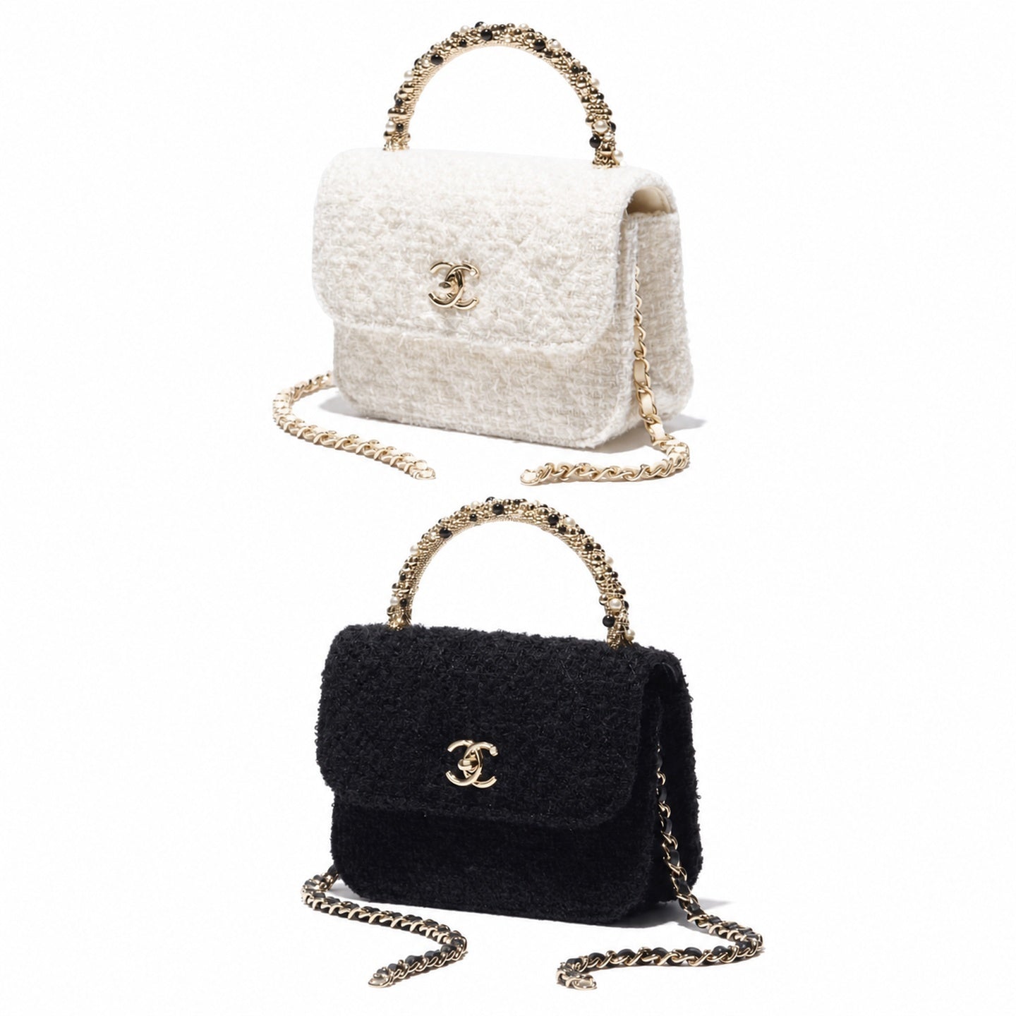 Chanel Small Tweed Black White Gold Handbag