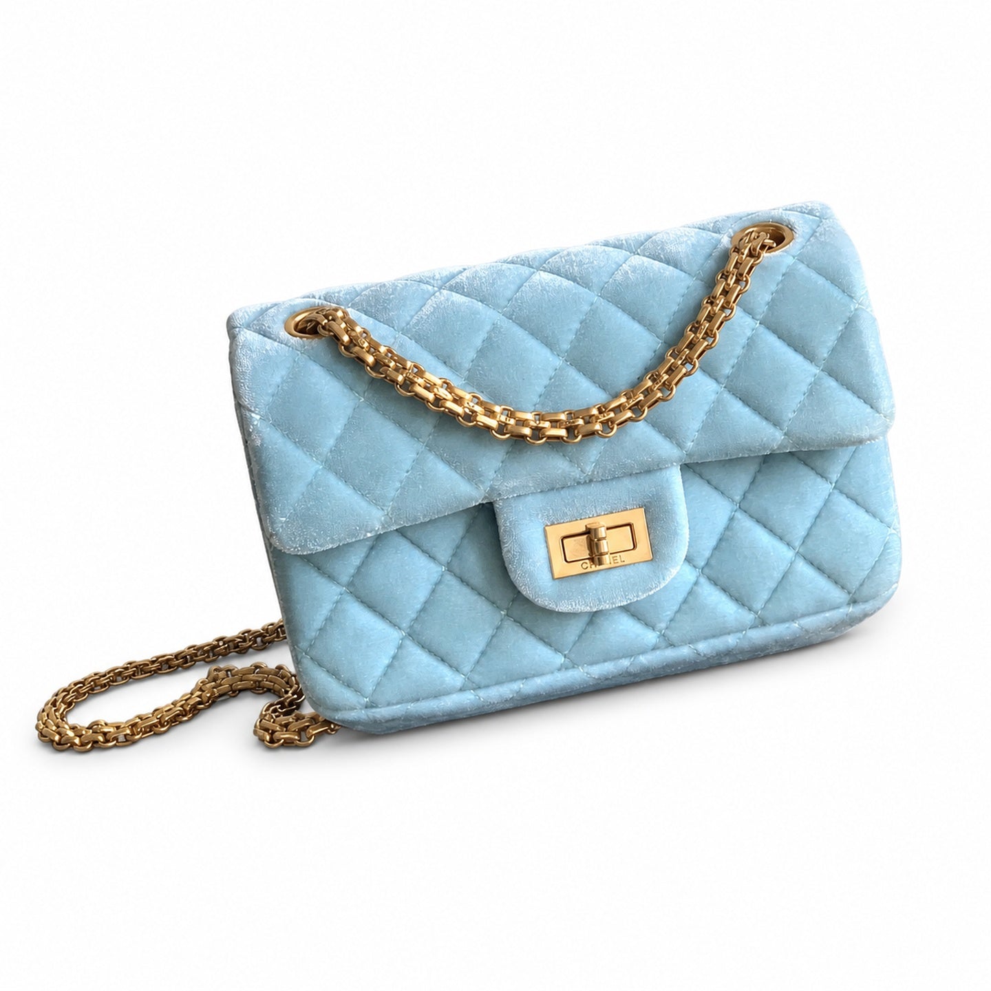 Chanel Mini Silk Velvet Tweed Leather Black Blue Gold Charm