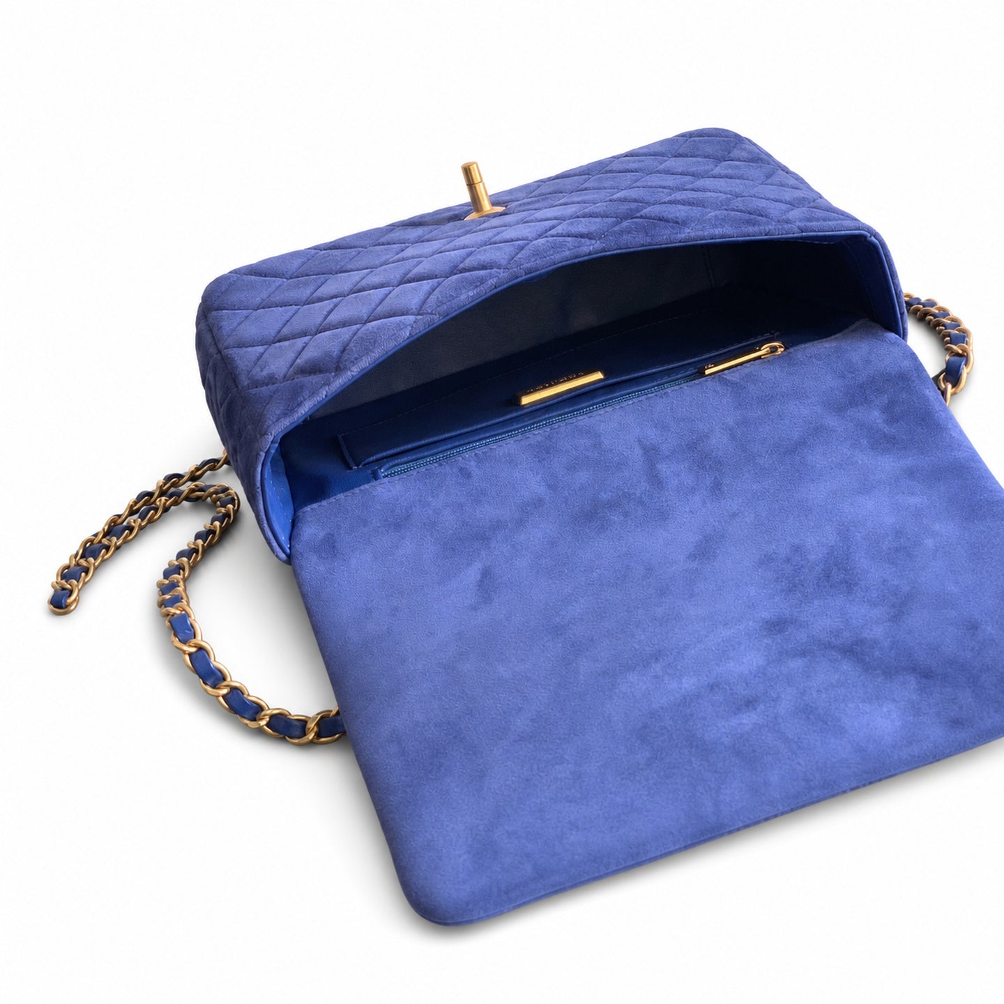 Chanel Suede Patent Leather Blue Handbag