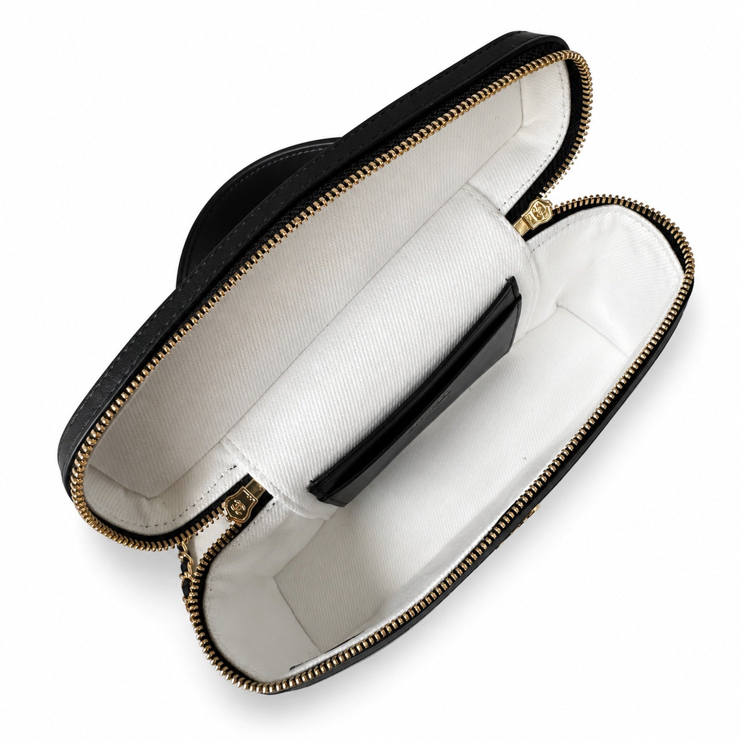 Chanel Double Zip Small Canvas Tweed Leather Black White Gold Bag