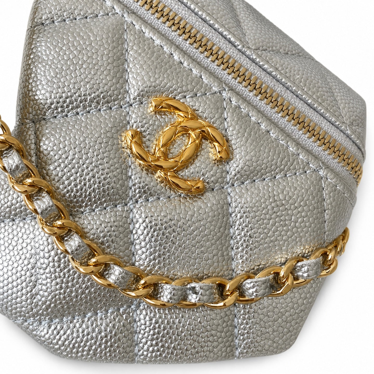 Chanel Small Leather Gold Silver Bag