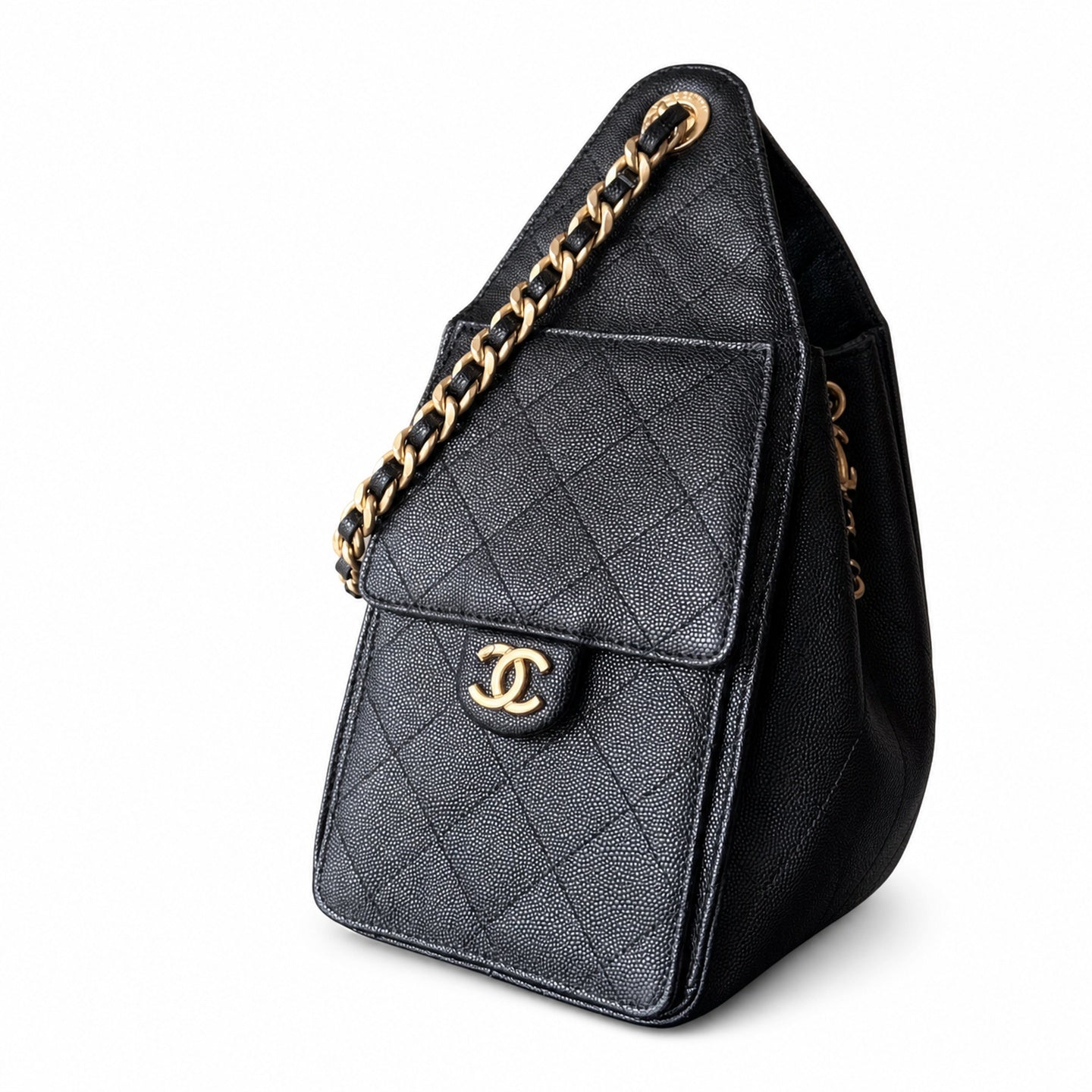 Chanel Small Leather Black Gold Shopping Bag