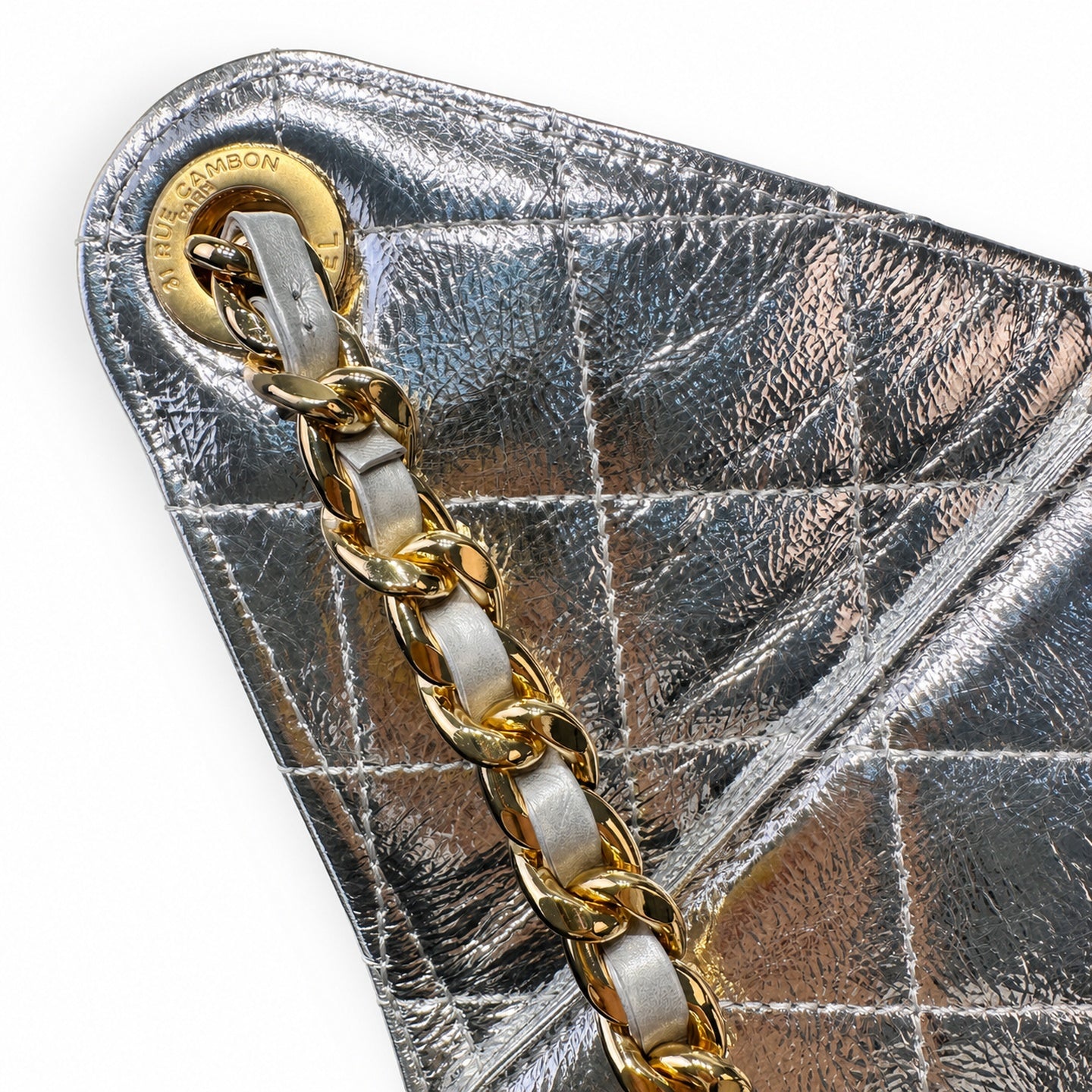 Chanel Small Leather Black Gold Silver Bag
