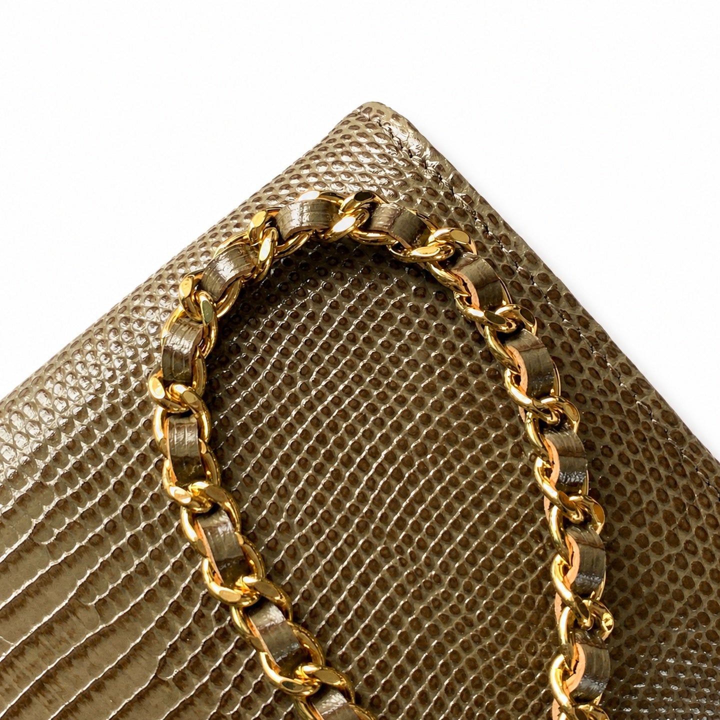 Chanel Leather Gray Khaki Gold Handbag