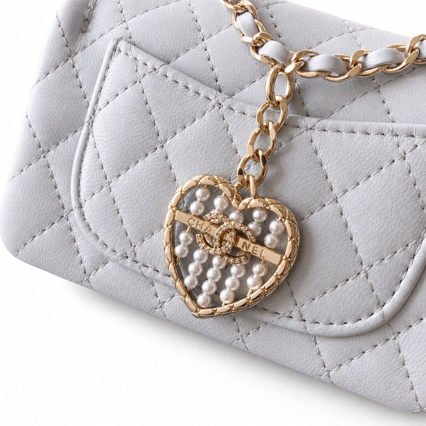 Chanel Mini Leather White Gray Red Blue Pink Gold Charm