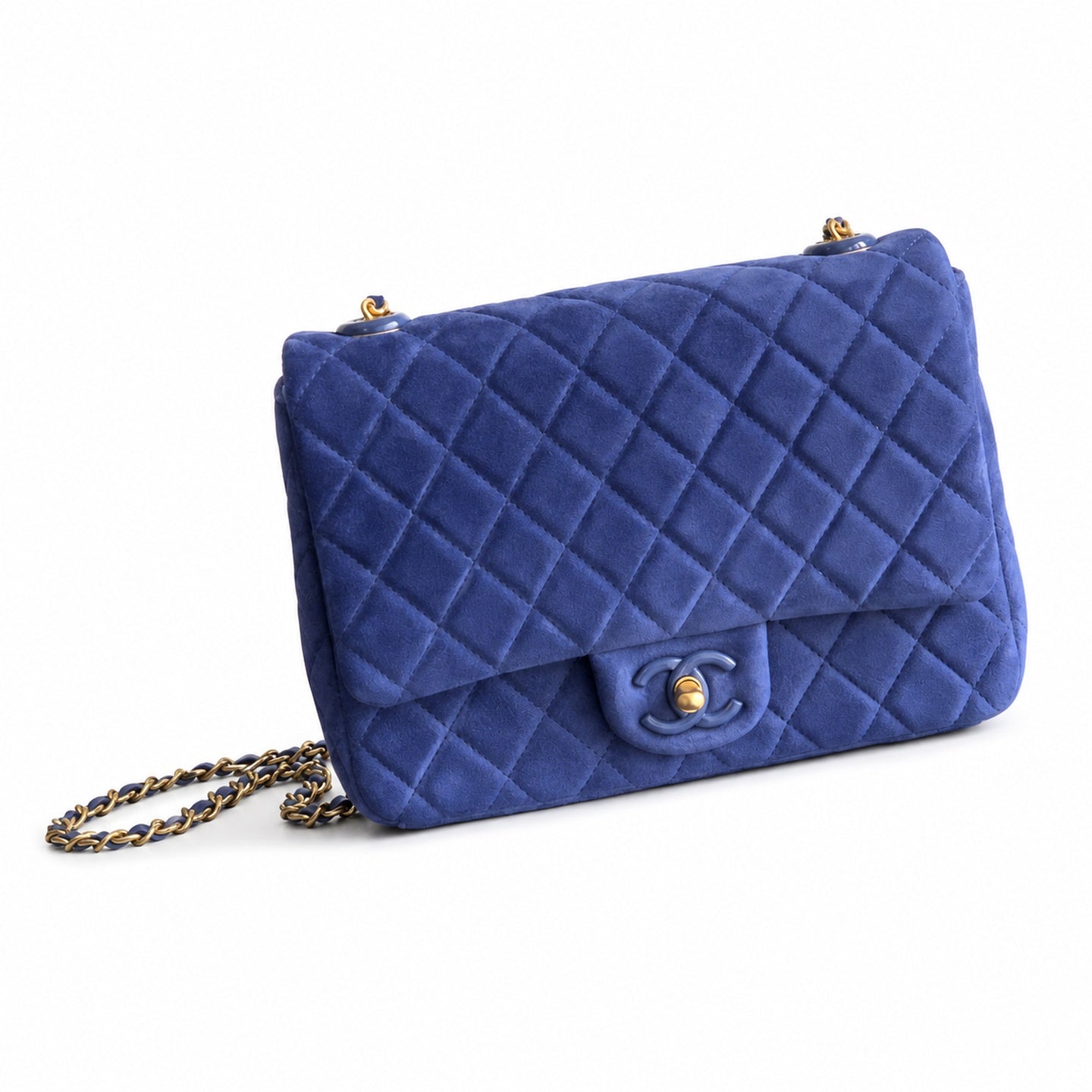 Chanel Suede Patent Leather Blue Handbag