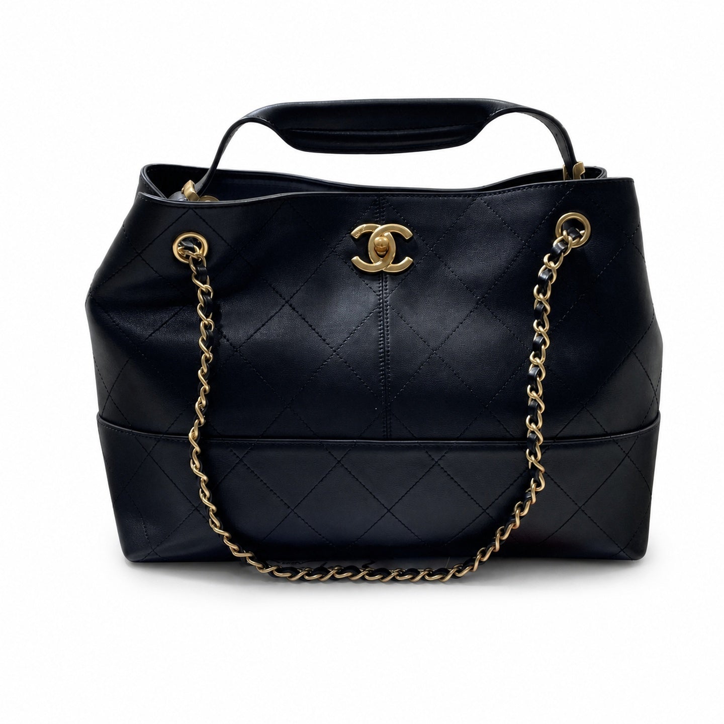 Chanel Suede Leather Black Gold Tote Bag