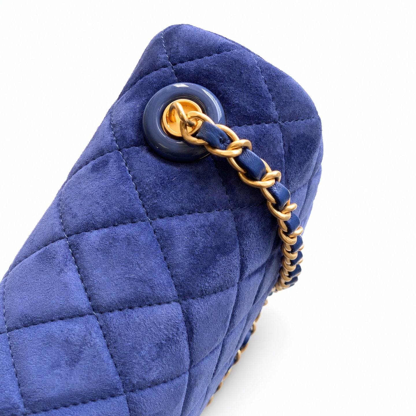 Chanel Suede Patent Leather Blue Handbag