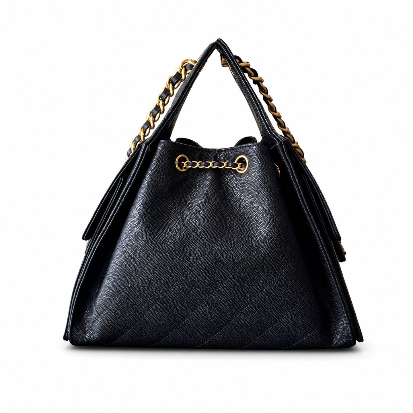 Chanel Small Leather Black Gold Shopping Bag
