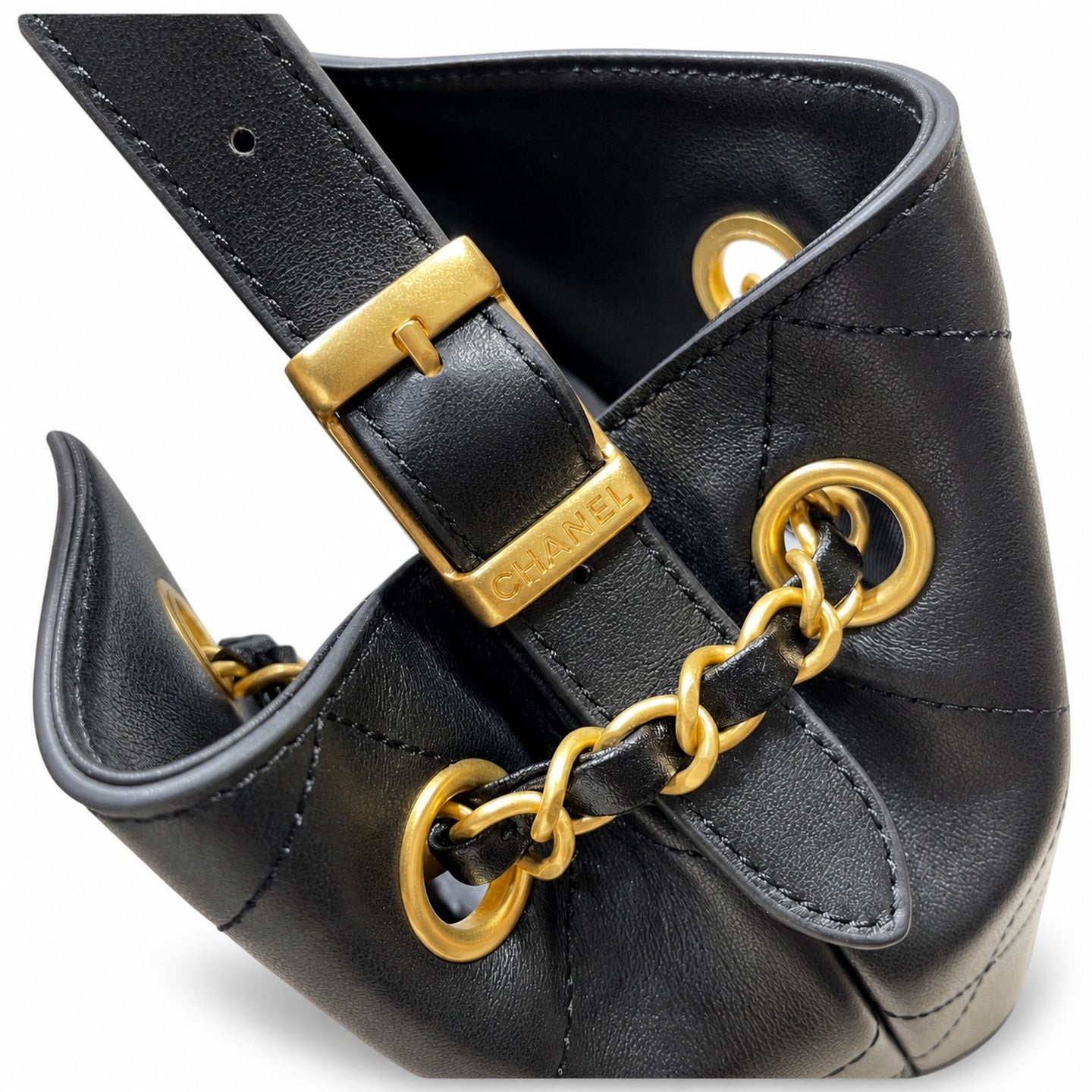 Chanel Suede Leather Black Gold Tote Bag