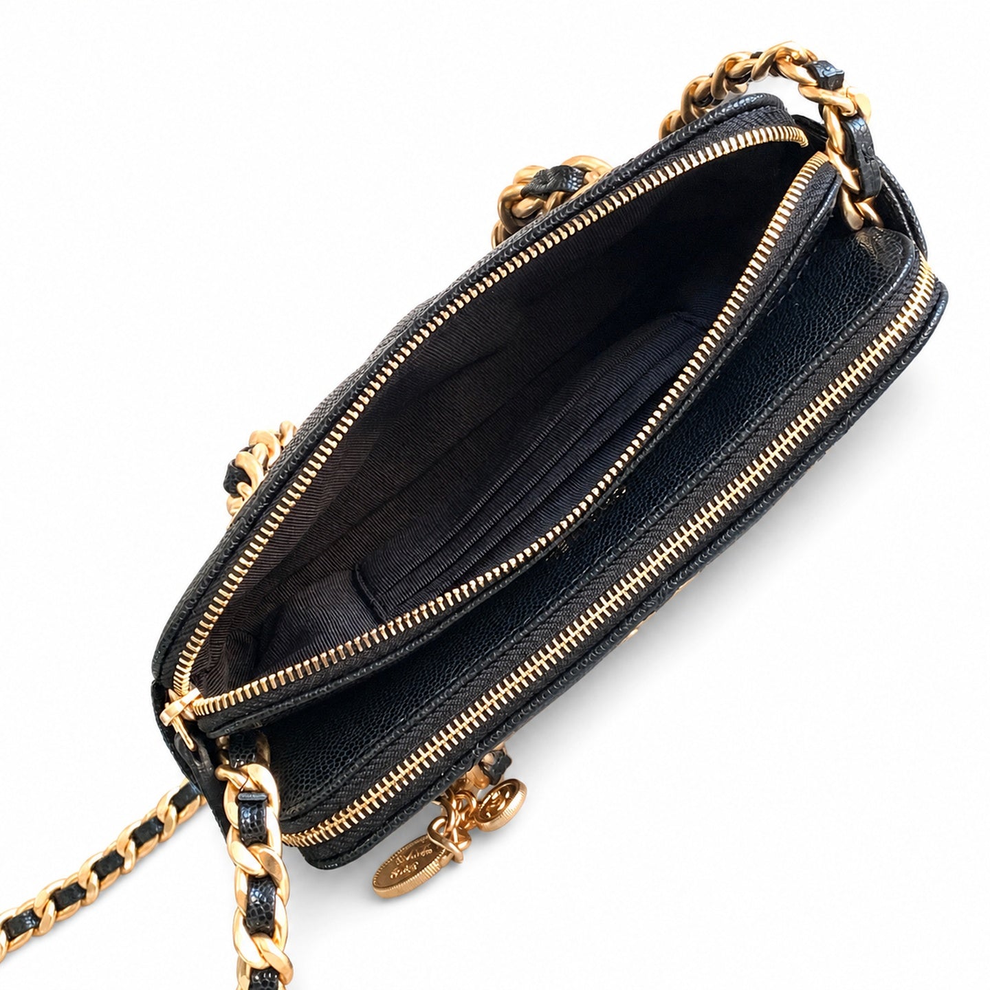 Chanel Small Wool Leather Black Gold Bag