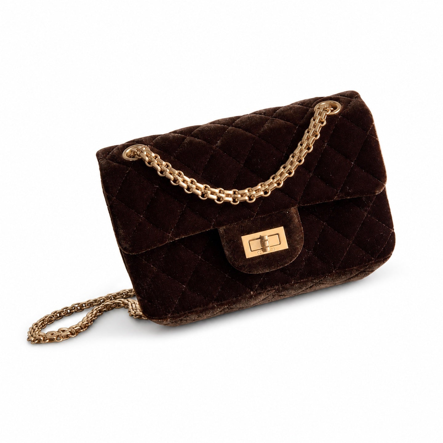 Chanel Mini Silk Velvet Tweed Leather Black Brown Gold Charm
