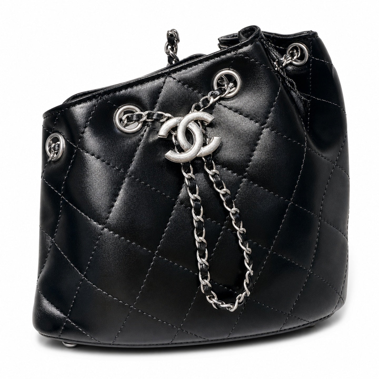Chanel Small Leather Black White Gold Bag