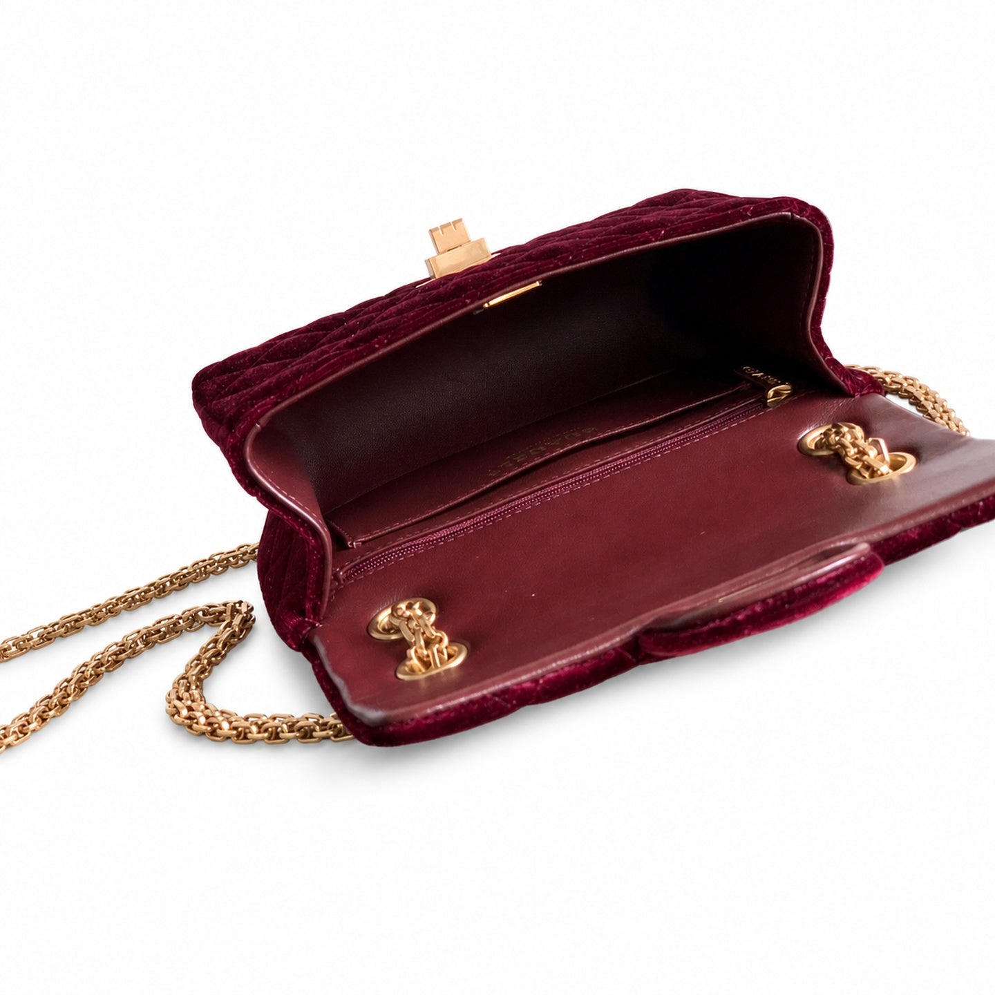Chanel Mini Silk Velvet Tweed Leather Black Gold Burgundy Charm