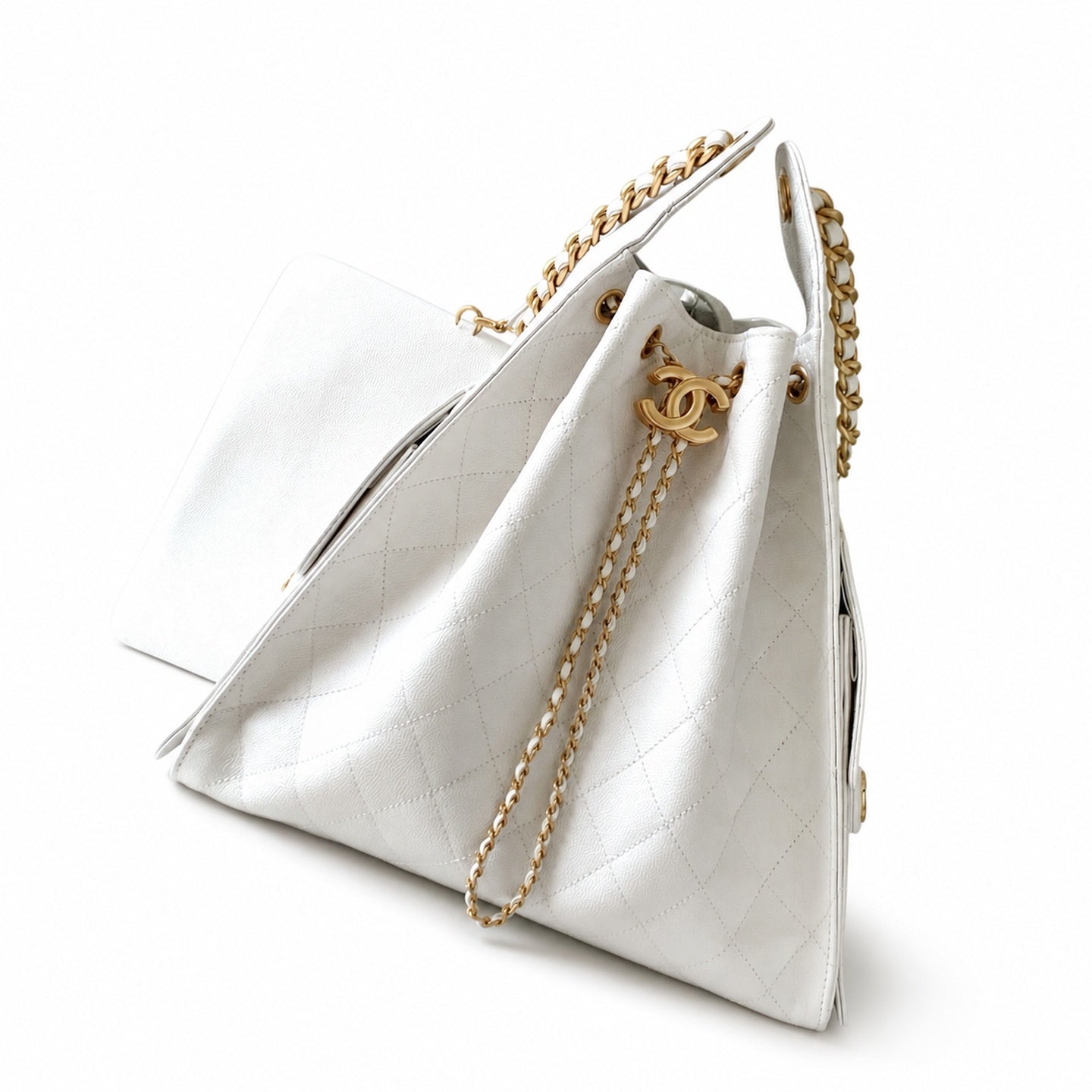 Chanel Medium Leather Black White Gold Bag