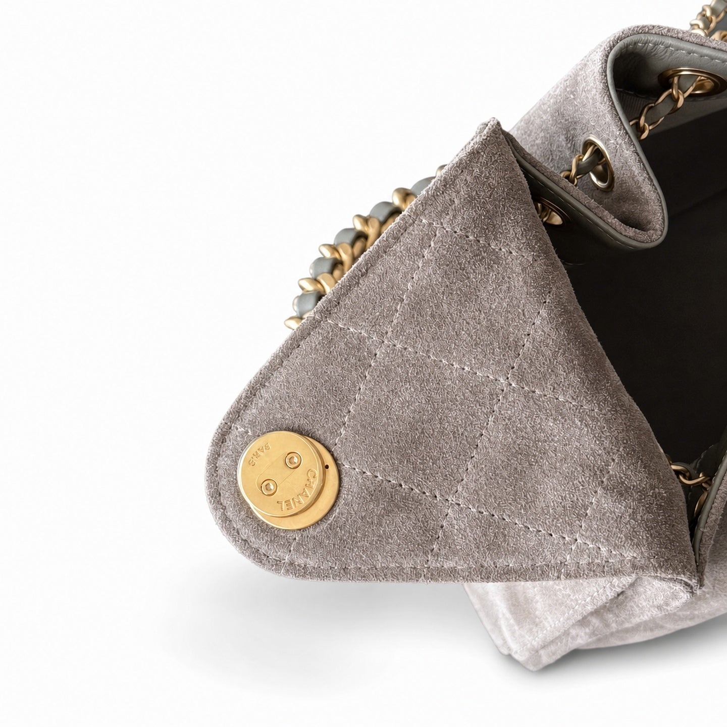 Chanel Small Suede Leather Black Gold Shopping Bag