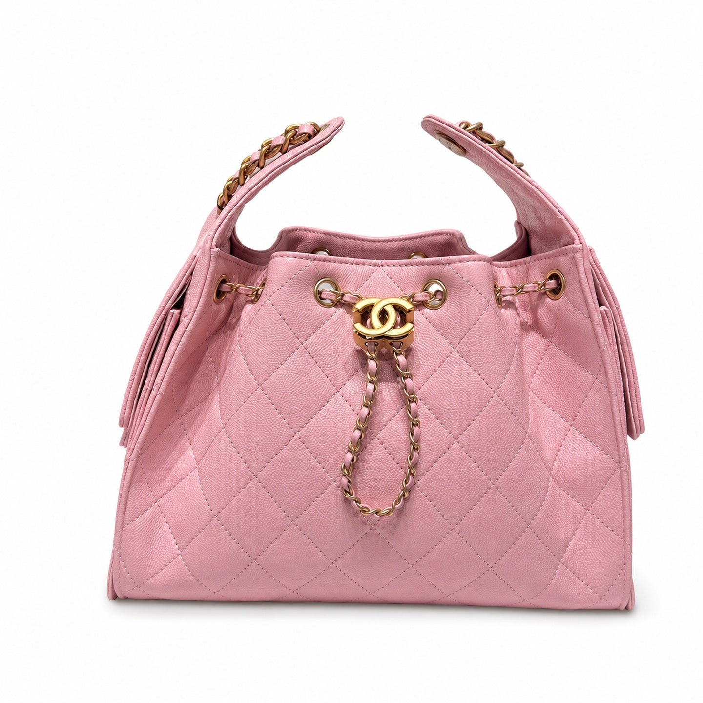 Chanel Small Leather Black Pink Gold Bag