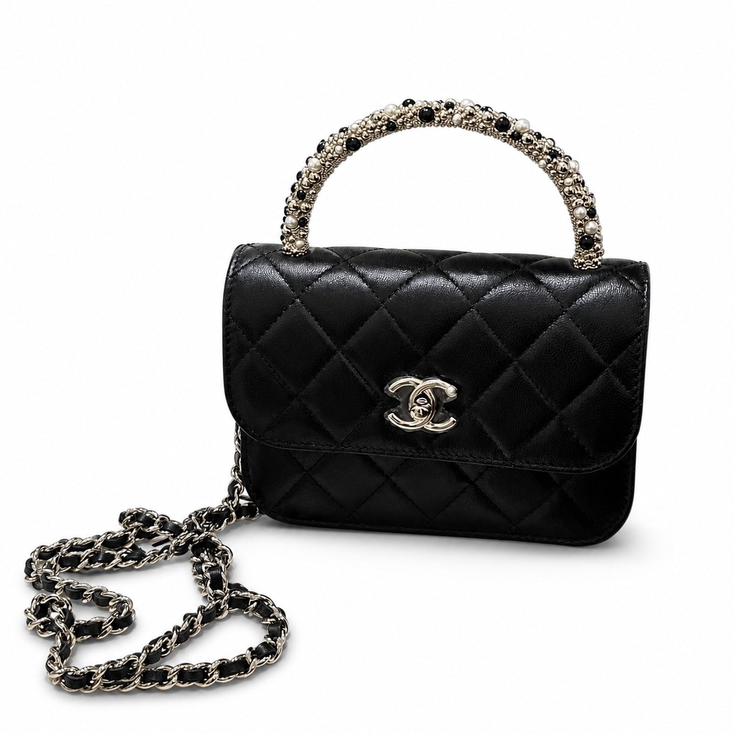 Chanel Small Leather Black Silver Bag