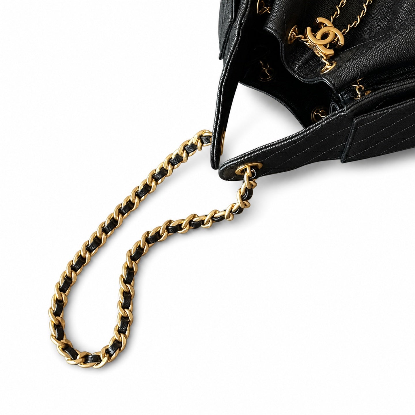 Chanel Small Leather Black Gold Shopping Bag