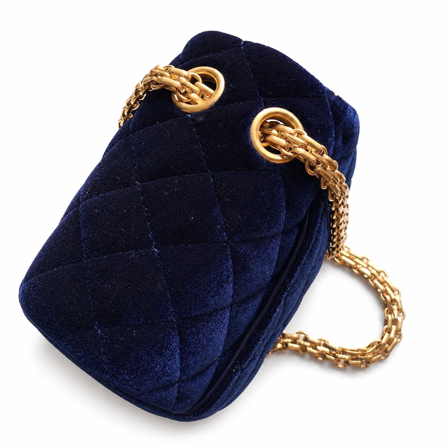 Chanel Mini Silk Velvet Tweed Leather Black Purple Gold Charm