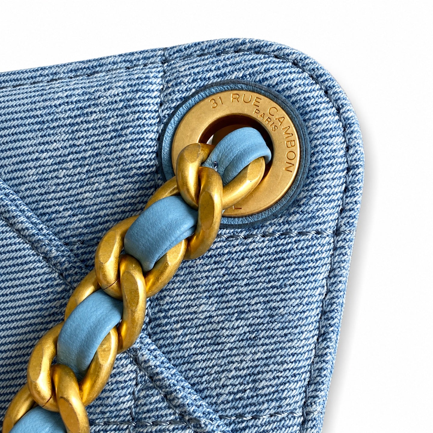 Chanel Mini Denim Leather Gold Bag