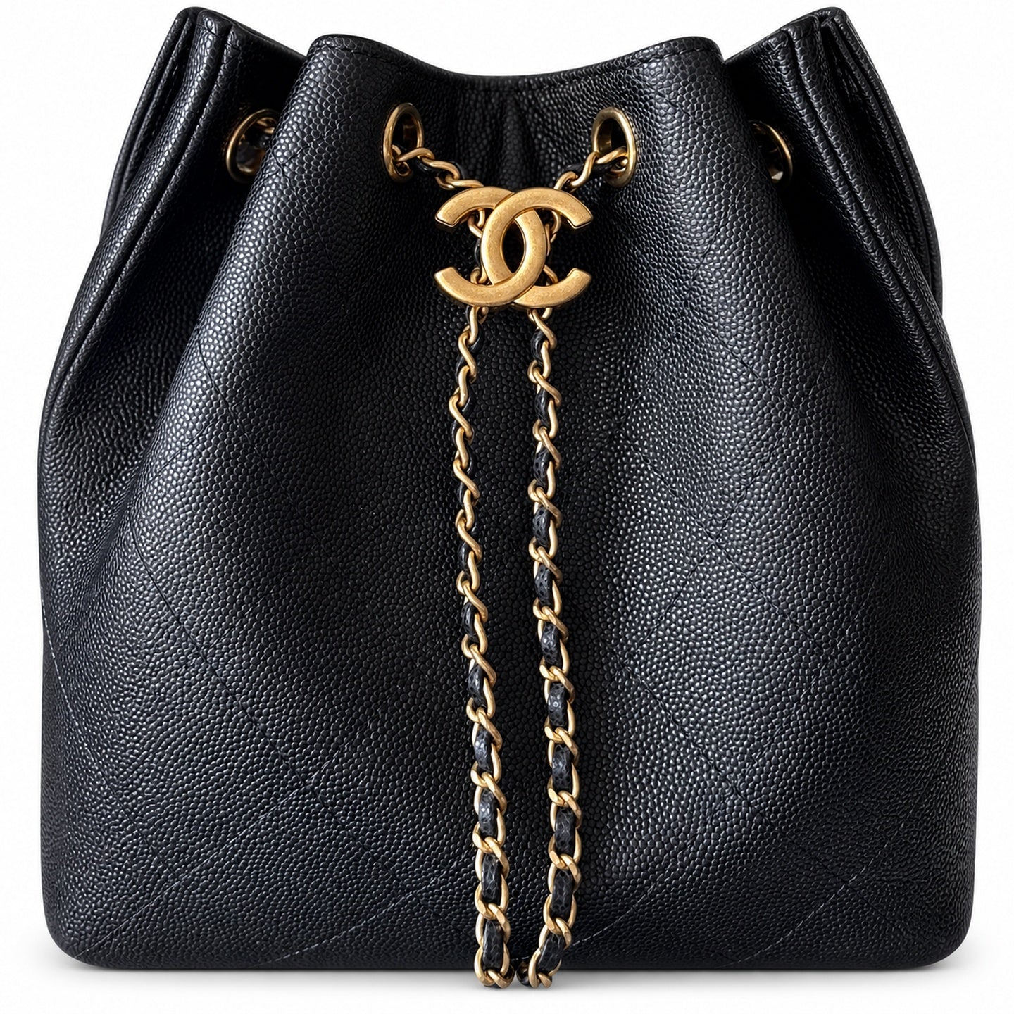 Chanel Small Leather Black Gold Shopping Bag